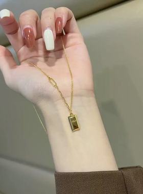 暴富小金条项链女小金砖吊坠仿金店同款沙金方块轻奢小红书钛钢