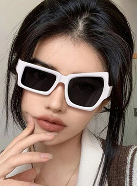 svtvernon同款新款ins挑眉墨镜搞怪眼镜圆脸偏光白色框椭圆形镜框