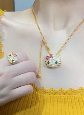 甜心kt!爆闪绝美卡通kt猫项链可爱百搭独特锁骨链小众设计气质