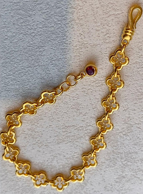 四叶花环扣红石尾链手链女高级感复古精致简约饰品个性