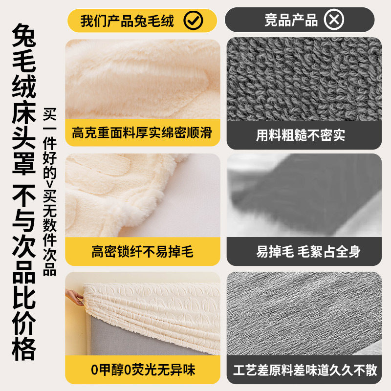 床头套罩2025新款毛绒加厚靠背软包套罩四季通用木头床头神器全包,淘宝优惠券,粉丝福利购,淘宝优惠卷