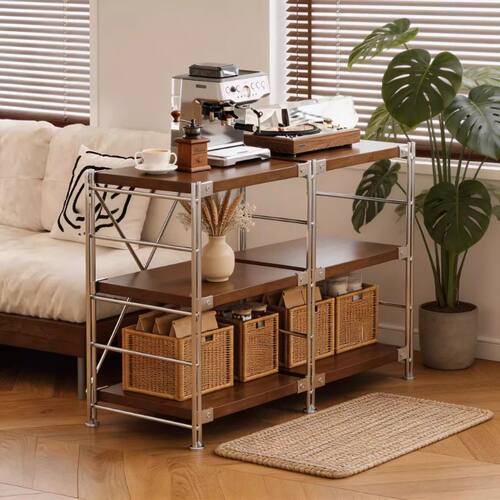 书本商品陈列展示架家用落地收纳架厨房储物架子日式原木风置物架 - 图2