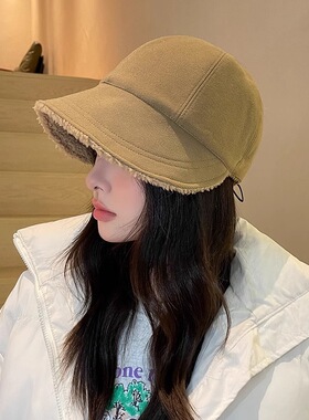 赵露思同款帽子女秋冬渔夫帽大头围加厚保暖仿羊羔毛鸭舌帽显脸小