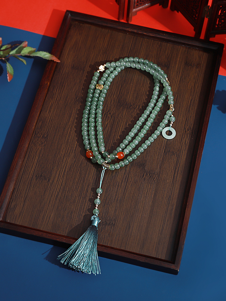 新中式唐装国风项链绿色串珠流苏高级感长款斜挎链配饰品琉璃镶嵌,淘宝优惠券,粉丝福利购,淘宝优惠卷