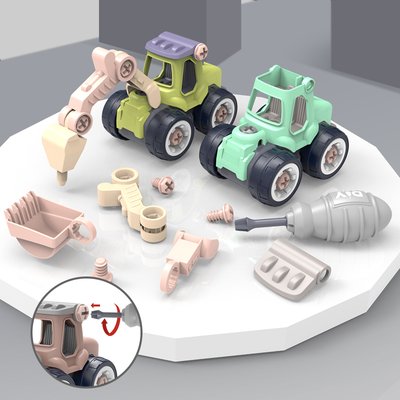 儿童可拆卸组装工程车拼装玩具车益智挖掘机拆装螺丝玩具男孩恐龙 - 图0