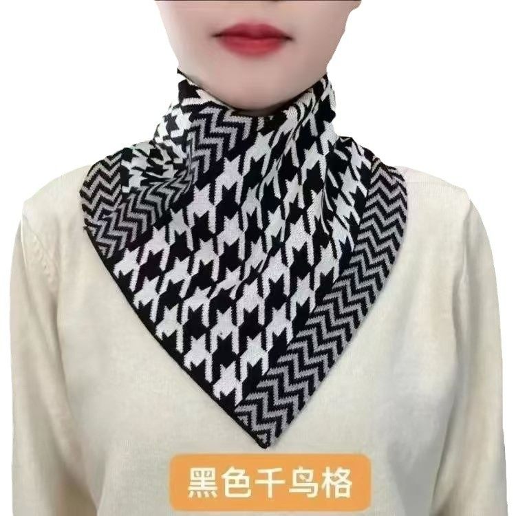 秋冬款针织围脖保暖护颈假领套头脖套围巾男女通用三角巾千鸟格