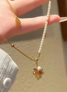 轻奢复古枫叶吊坠项链女小众高级感毛衣链新中式颈链秋冬新款锁骨