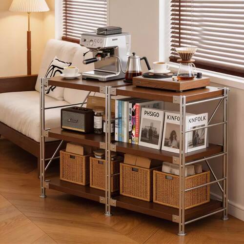 书本商品陈列展示架家用落地收纳架厨房储物架子日式原木风置物架 - 图1