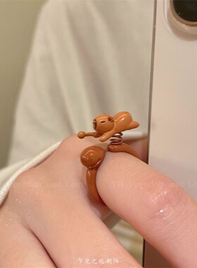 原创小众趣味卡通动物开口戒指女可爱设计感创意可旋转指环食指戒
