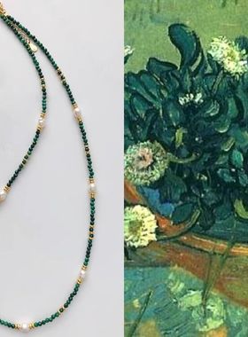 新款森系仿珍珠绿色串珠项链女小清新叠戴颈链轻奢百搭锁骨链