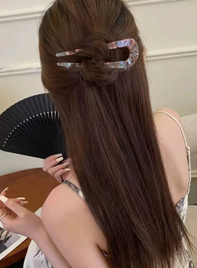金标仿醋酸百变U型簪极简风簪子百搭新中式时尚盘发簪女绿色黑色