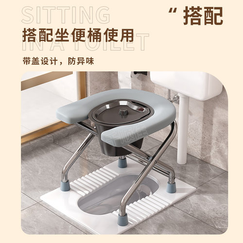 可折叠移动坐便椅老人坐便器便携式孕妇马桶简易不锈钢厕所凳家用 - 图2