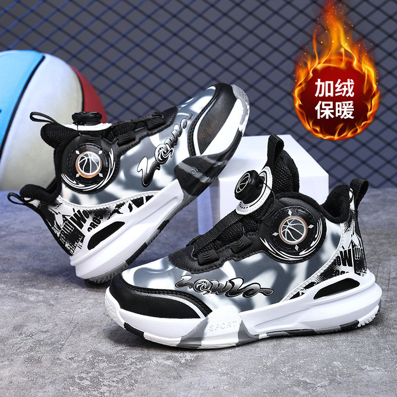 新款儿童篮球鞋中小青少年学生旋钮扣夜光秋冬皮面加绒保暖运动鞋,淘宝优惠券,粉丝福利购,淘宝优惠卷