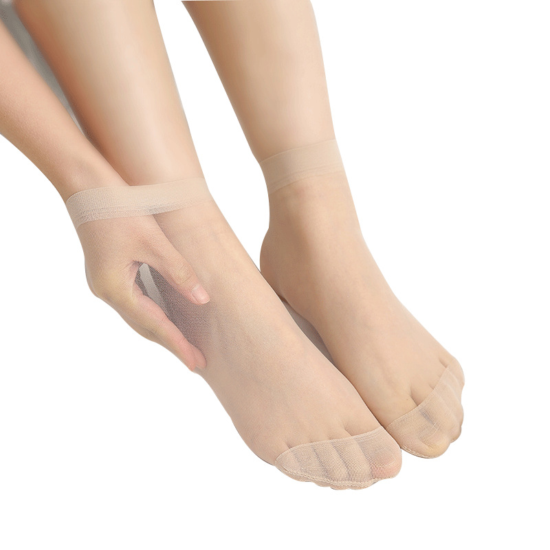 水晶丝袜女夏季透明短丝袜隐形防滑肉色超薄女士短袜中筒加固棉底 - 图3