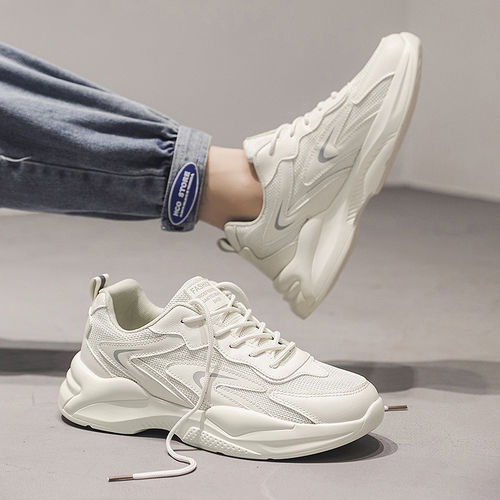 春季男鞋2026透气运动白鞋网面休闲板鞋老爹网鞋潮鞋黑色白色低帮 - 图0