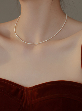 小灯泡珍珠项链女小米珠轻奢小众法式锁骨链气质人造珍珠新款颈链