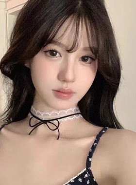 ins网红仙甜少女白色蕾丝choker项圈双层颈链短款蝴蝶结锁骨项链