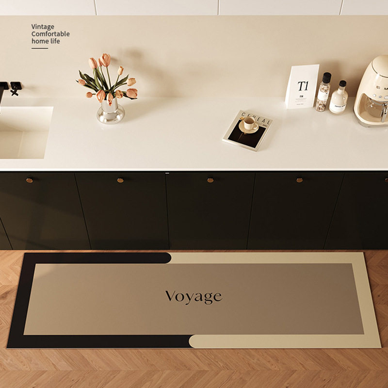 American light luxury leather floor mat kitchen non-slip and oil-proof wipeable and washable stain-resistant long carpet floor mat