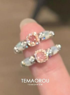 中古vintager粉色戒指2025新款轻奢高级感ins风高颜值开口食指戒