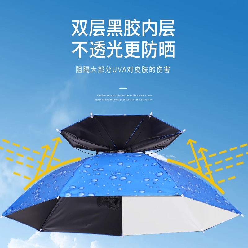 钓鱼伞帽头戴伞折叠头户外晒遮阳大号双层帽子雨伞防雨单层双手 - 图1