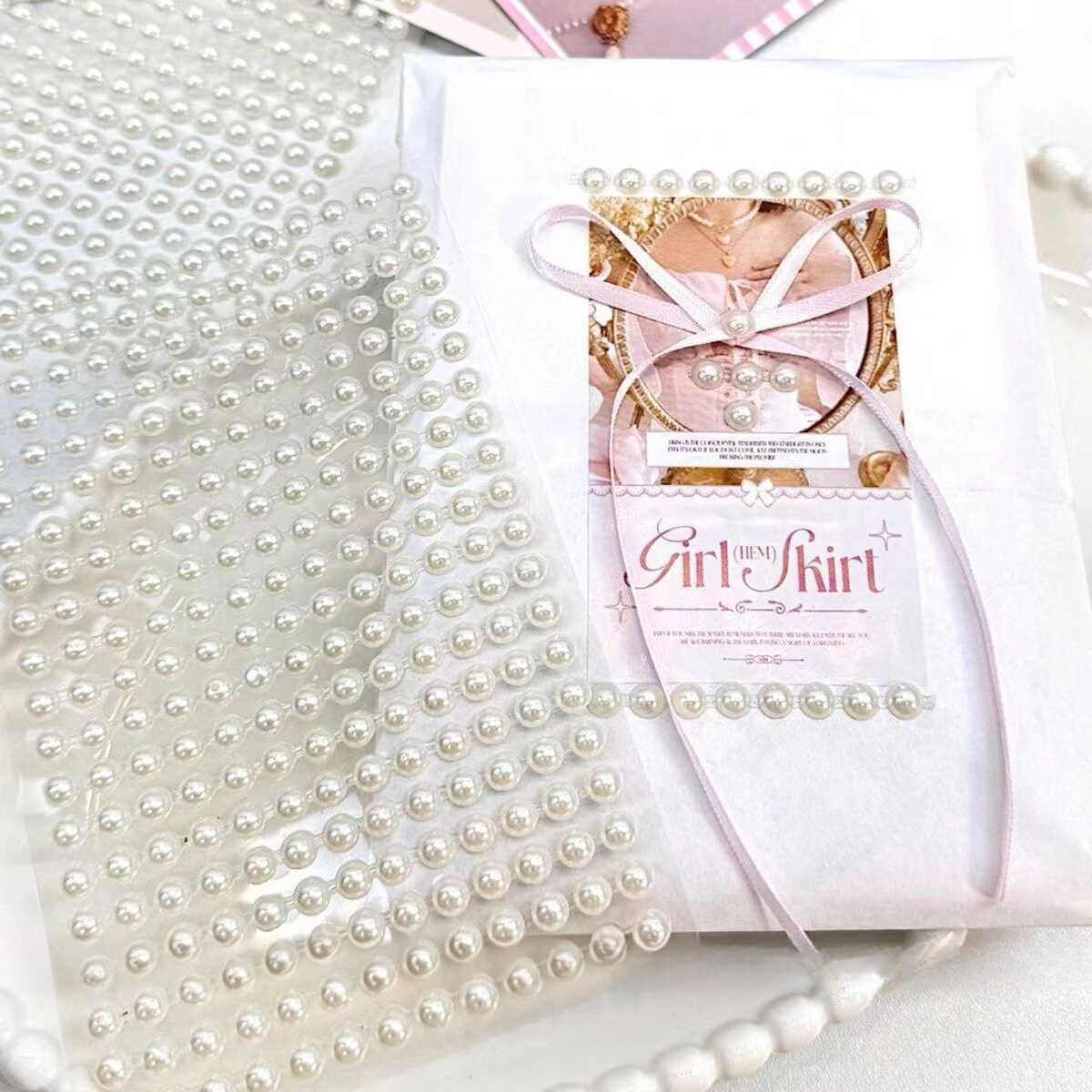 芭蕾风打包装饰米白色珍珠链条贴diy珍珠链贴纸手账礼物平价装饰贴水钻ins博主同款立体贴出卡打包材料配件贴 - 图1