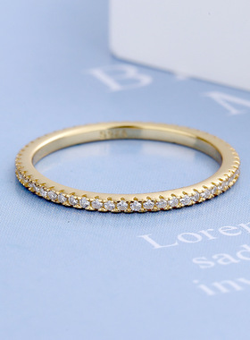 s925纯银戒指女满钻单排钻戒指ins日韩指环条戒尾戒食指戒指