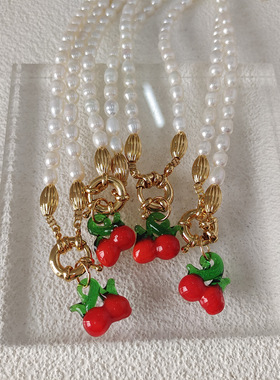 韩国春夏新款淡水珍珠项链金智妮白百何同款樱桃琉璃百搭锁骨链女