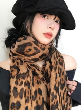 基础穿搭的神!深棕色豹纹围巾长款薄纱巾百搭时髦洋气丝巾秋冬新