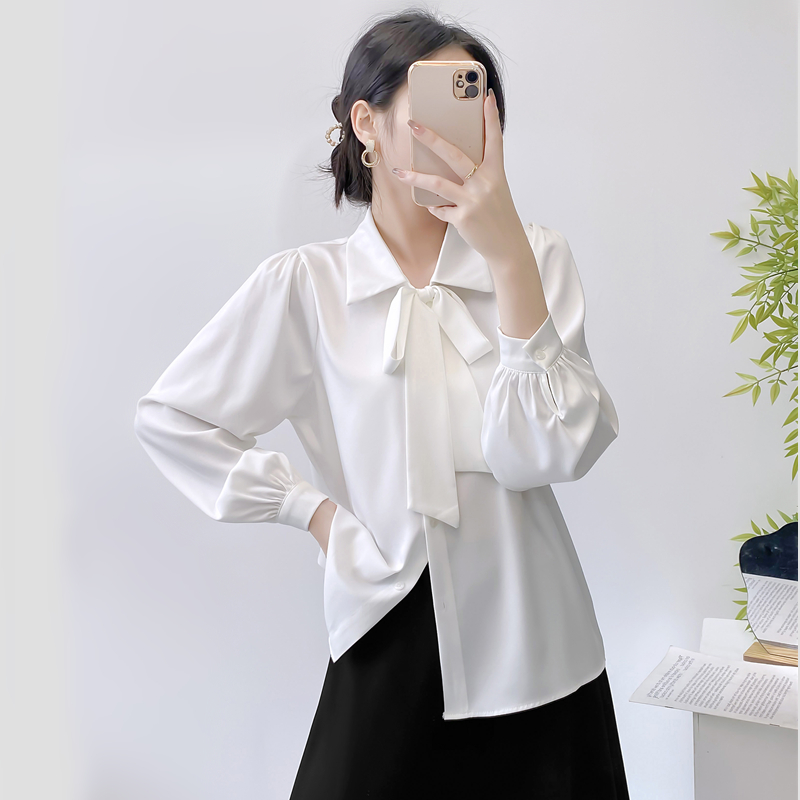 灯笼袖气质春夏蝴蝶结白色雪纺衬衫 天天特卖工厂店衬衫