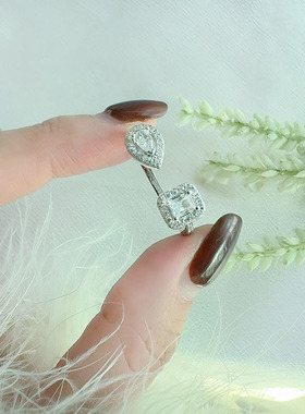 高版本精工水滴方糖镶钻开口戒指女高级感送女友圣诞节平安夜礼物