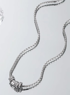 圆环转运珠吊坠项链高级小众男款锁骨链男士百搭男生配饰金属合金