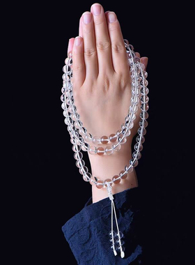 多圈人造仿白水晶108颗佛珠手链男女念珠冰透纯净体玻璃手串饰品