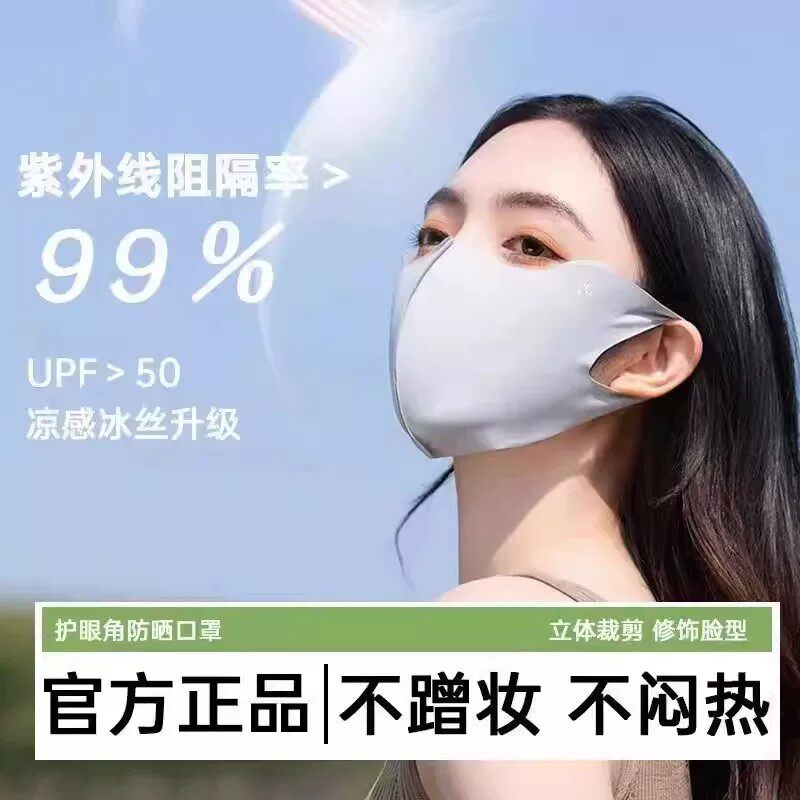 无痕护眼角冰丝防晒口罩女夏季防紫外线护眼角冰丝3d立体遮阳面罩
