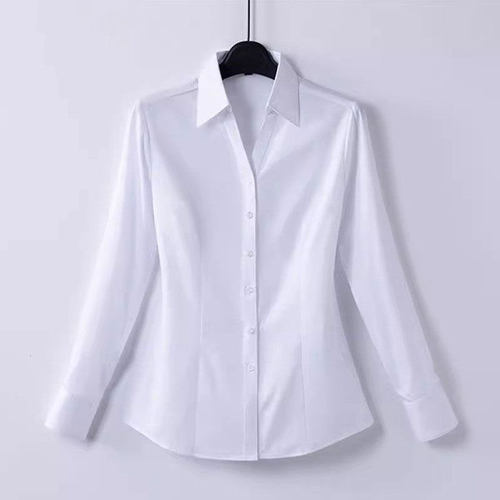 气质简约款长袖职业衬衫女秋冬新款加绒修身显瘦大码职业正装上衣 - 图2