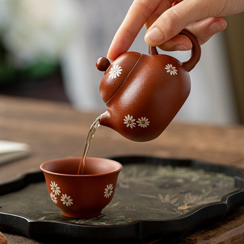 中式半手工朱泥紫砂壶茶杯功夫茶具套装创意小雏菊高档礼盒伴手礼,淘宝优惠券,粉丝福利购,淘宝优惠卷