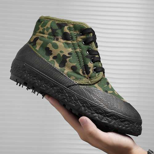 征峰解放鞋男冬季棉鞋劳保鞋工地胶鞋防滑耐磨加厚保暖高帮工作鞋 - 图0