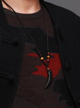 新款狼牙吊坠 天然冰种黑曜石情侣项链水晶饰品厂家一件代发