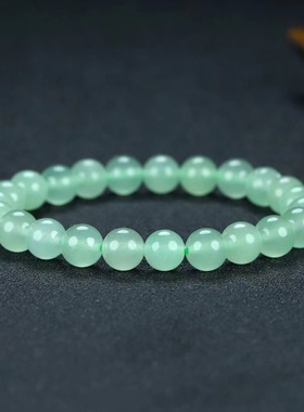 翡翠冰种晴水色玉髓苹果绿水晶手链石英岩淡绿圆珠串珠链编织