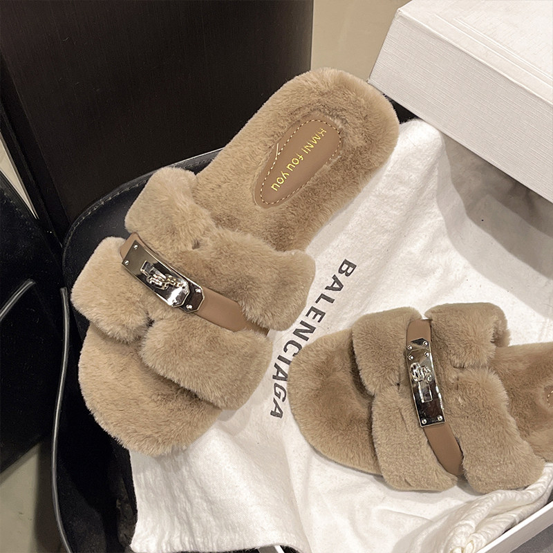 同款毛毛拖鞋女外穿秋冬季平底棉拖鞋潮毛绒时尚百搭黑色粉色防滑,淘宝优惠券,粉丝福利购,淘宝优惠卷