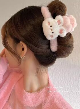 大号毛绒抓夹女秋冬后脑勺鲨鱼夹可爱小熊发夹发饰熊猫青蛙小鸡