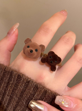 可爱棕色小熊开口戒指女2025新款爆款叠戴指环稀奇古怪秋冬食指戒