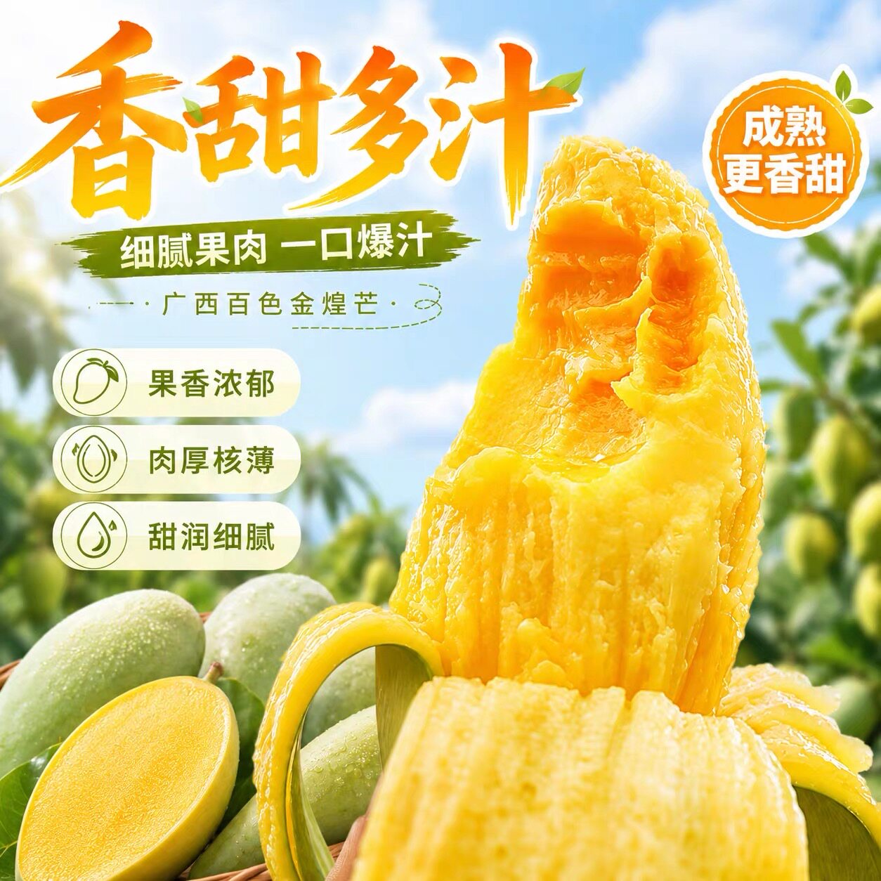 广西百色青皮金煌芒果包邮新鲜现摘当季热带水果核小多汁果肉Q弹