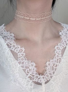 原创款 燕麦肤色choker女高级感蕾丝颈链配饰秋冬锁骨链贴脖项链