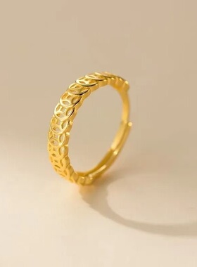 复古金色镂空铜钱戒指女旺财食指戒可调节新款爆款指环小众设计