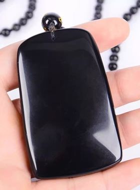 天然黑曜石钟馗吊坠项链挂坠