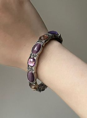 紫气东来!中古vintage设计紫色串珠手镯轻奢重工显白首饰女新款