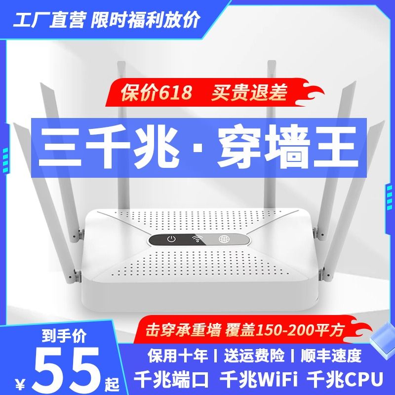 家用高速千兆5g双频路由器推荐大户型mesh组网中继信号穿墙全千兆大功率无线覆盖端口 - 图0