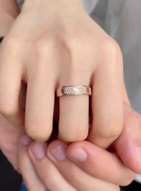 钉子戒指男女18K玫瑰金love满天星情侣对戒指环黄金白金窄版宽版