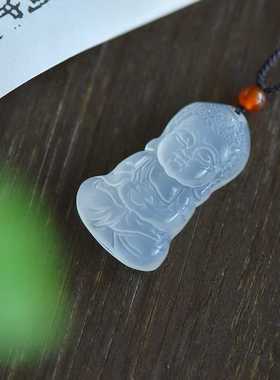正品白色玛瑙宝宝佛玉髓吊坠男女款颈饰玉坠玉佩挂件真玉石平安佛