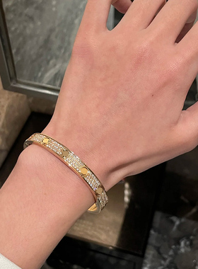轻奢满天星手镯18k玫瑰金满钻手环礼物黄金宽版镀金窄版合金